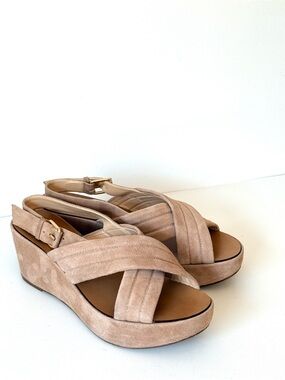 J.Crew Marcie / Darcy Suede Platform Wedge Criss Cross Sandals Nude Beige 6.5